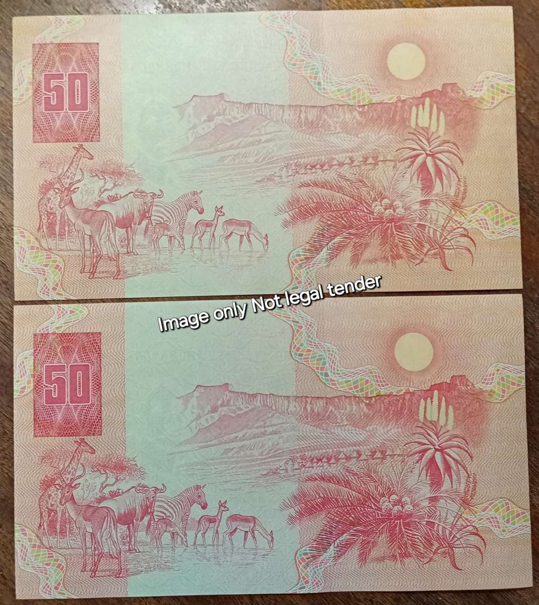 Set of x2 1990 CL Stals R50 notes in crisp AU+ with close serials