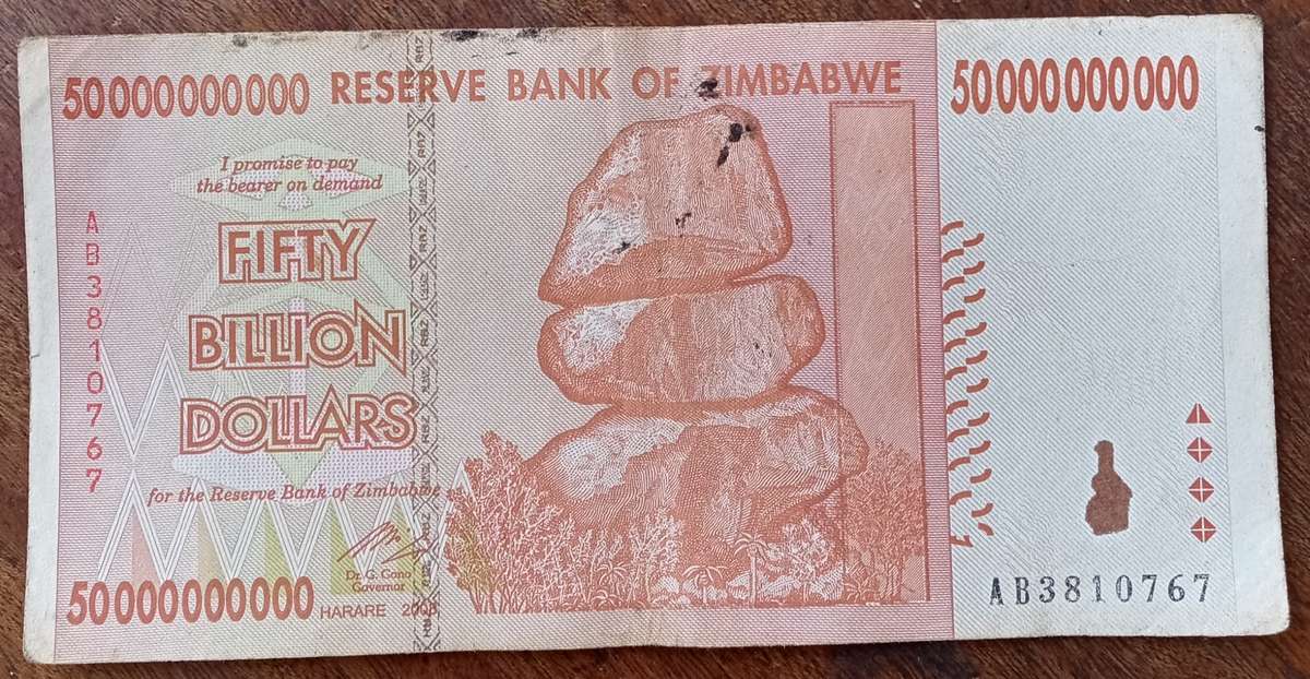 2008 Reserve Bank of Zimbabwe 50 Billion dollars note.
