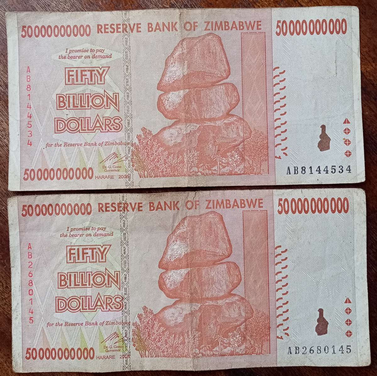 2008 Reserve Bank of Zimbabwe Fifty Billion dollars