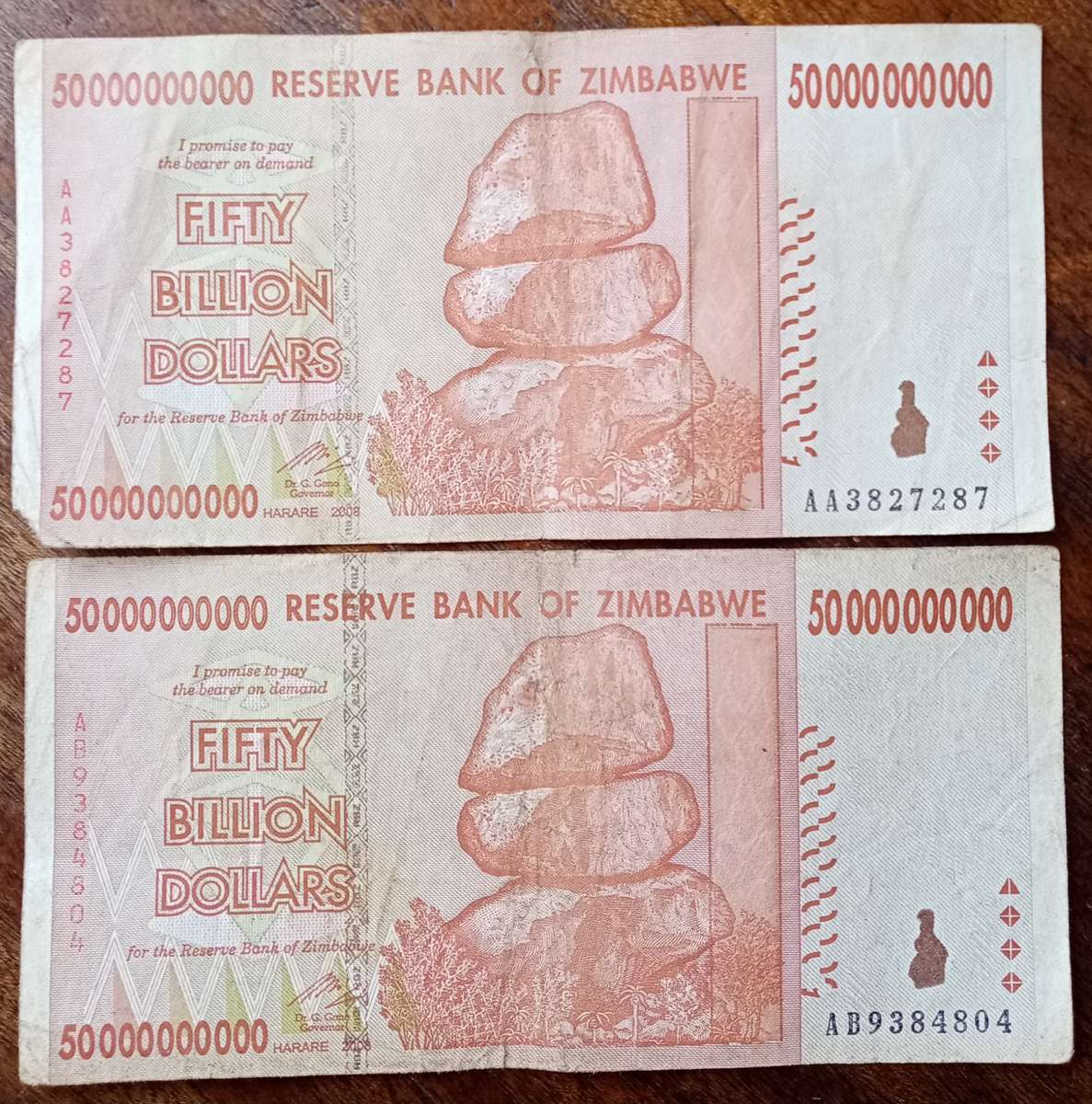 2008 Zimbabwe Fifty Billion dollars note set (Well Circulated)