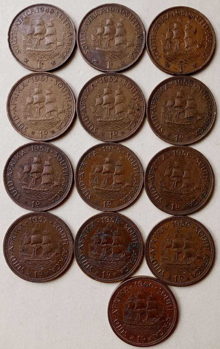 Lot of x13 union pennies in sequence (1948-1960)