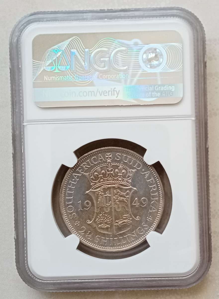 Scarce 1949 union proof silver 2 1/2 Shillings NGC PF62 (Mintage 800).