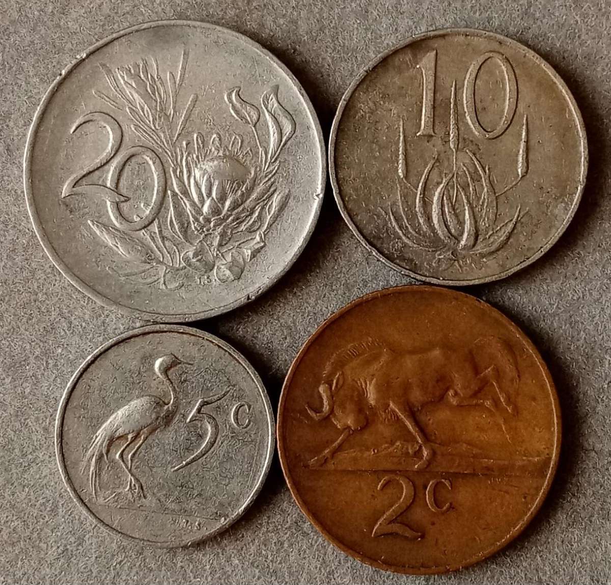 1966 Afrikaans circulated 20c-2c (4 coins)