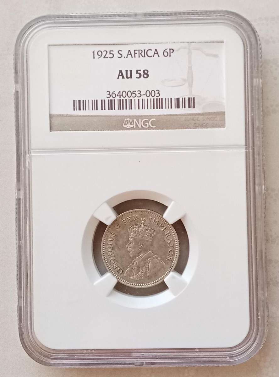 High grade 1925 union silver sixpence NGC AU58 (lower mintage)