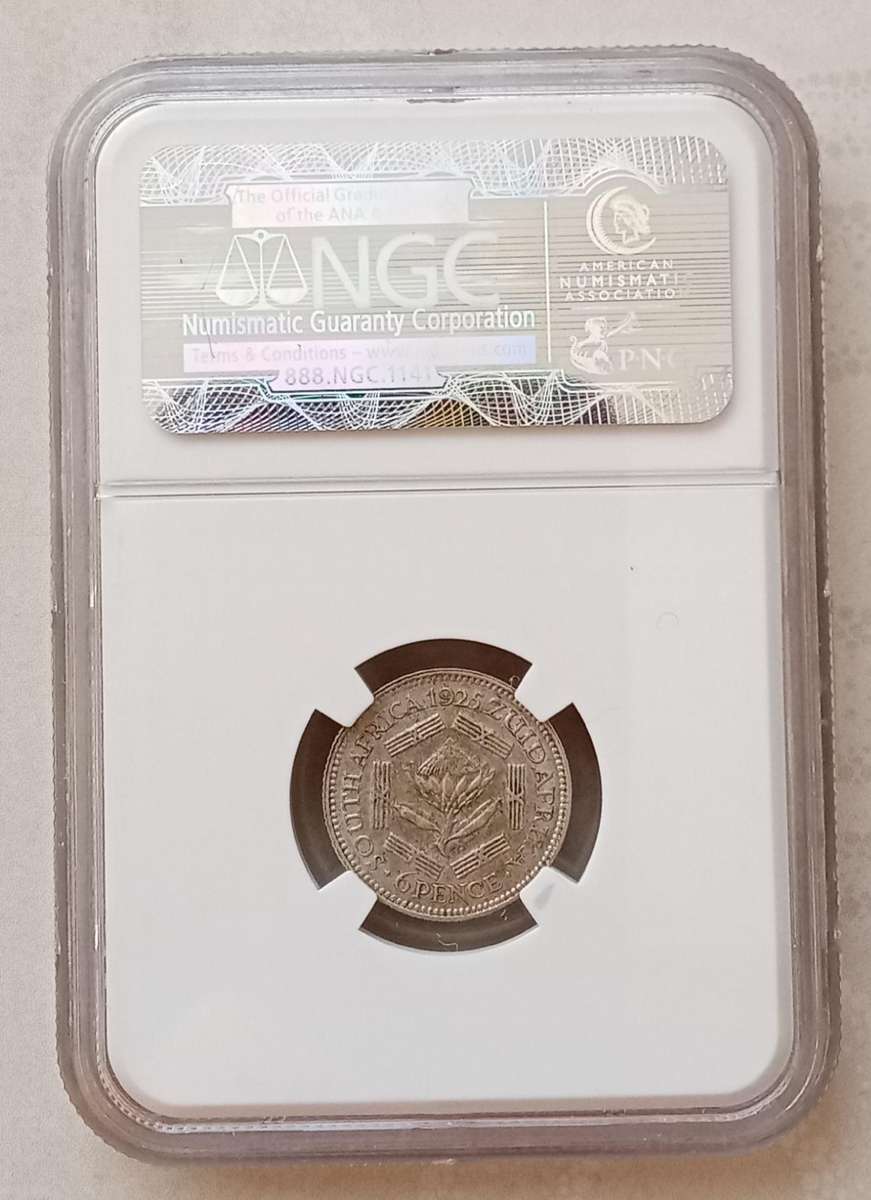 High grade 1925 union silver sixpence NGC AU58 (lower mintage)