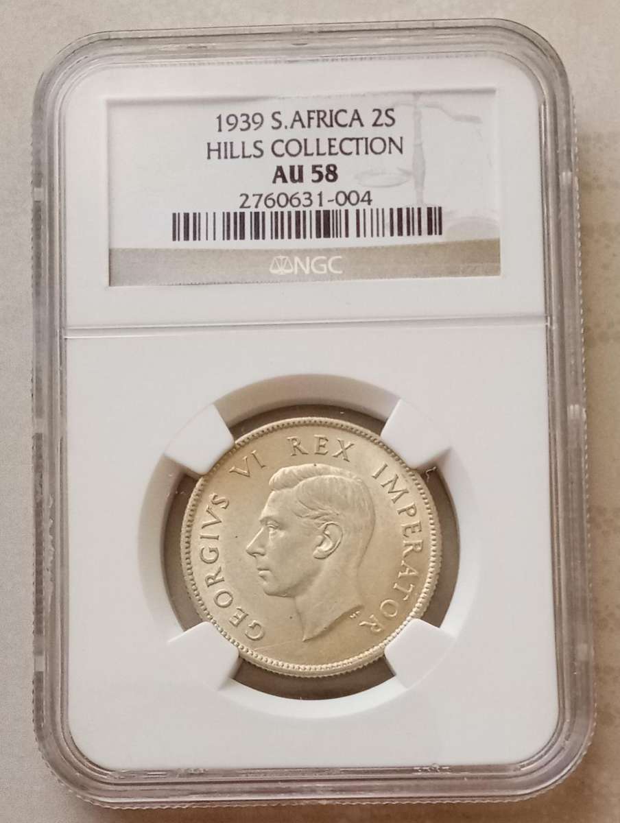 Nice 1939 union silver 2 Shillings NGC AU58 (Hills Collection)
