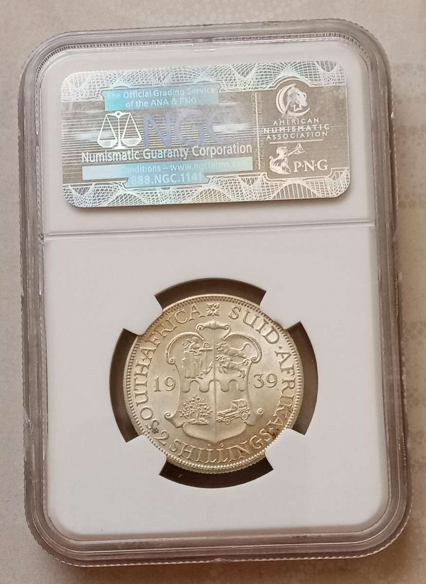 Nice 1939 union silver 2 Shillings NGC AU58 (Hills Collection)