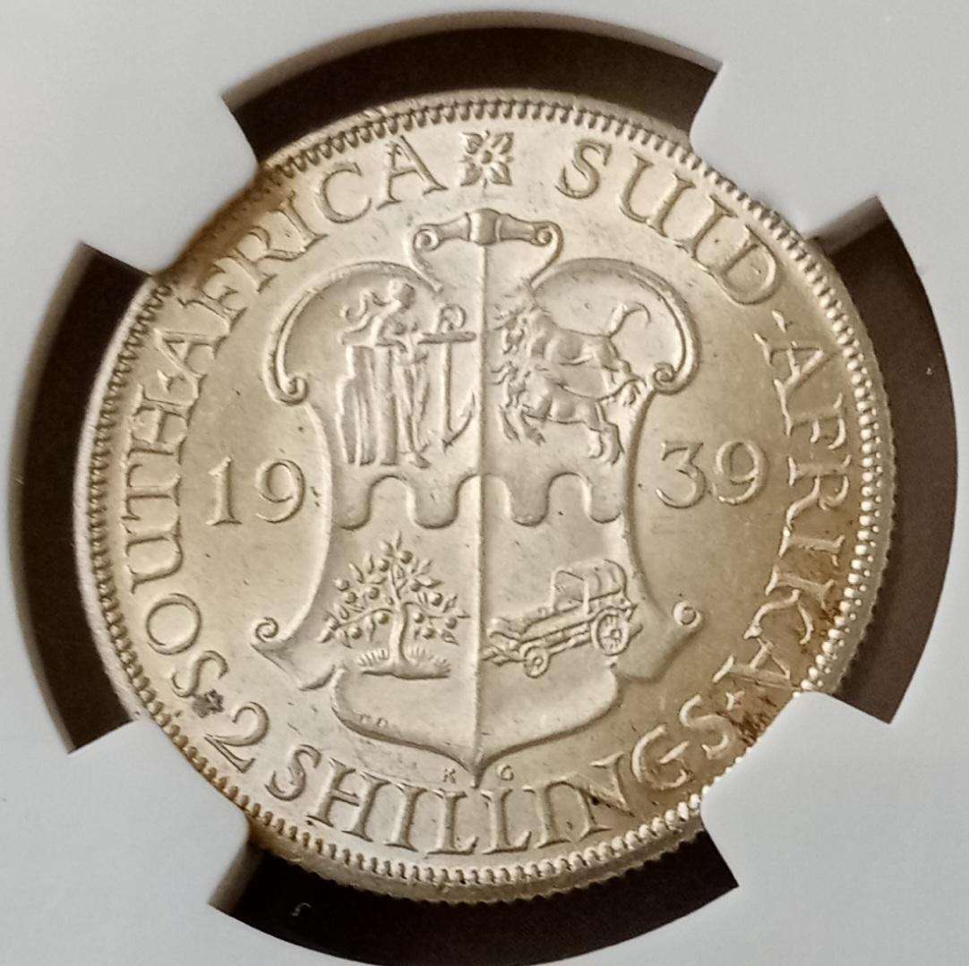 Nice 1939 union silver 2 Shillings NGC AU58 (Hills Collection)