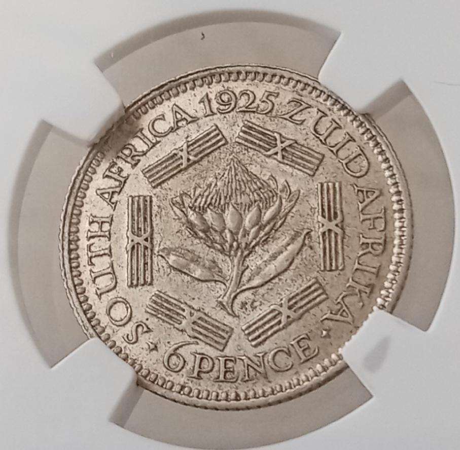 High grade 1925 union silver sixpence NGC AU58 (lower mintage)