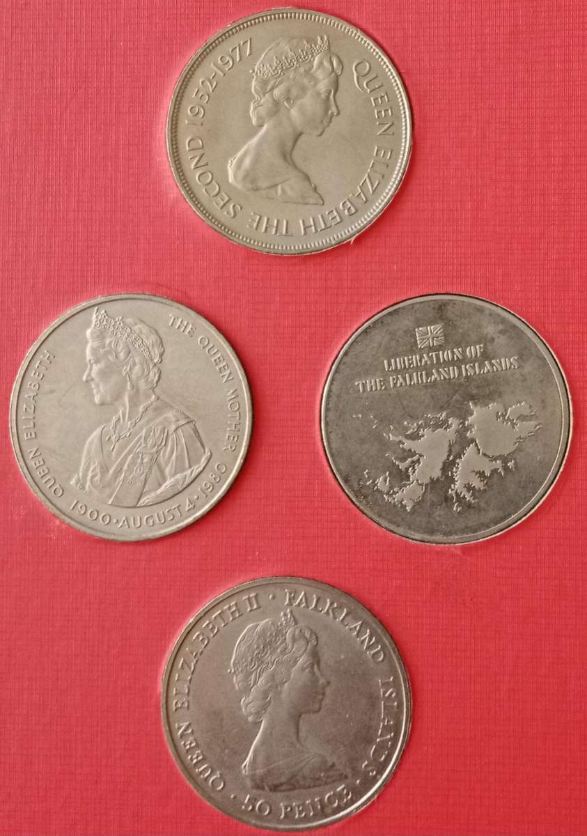 Falkland Islands crown sized set in wallet (Includes 3 coins and a proof medal)