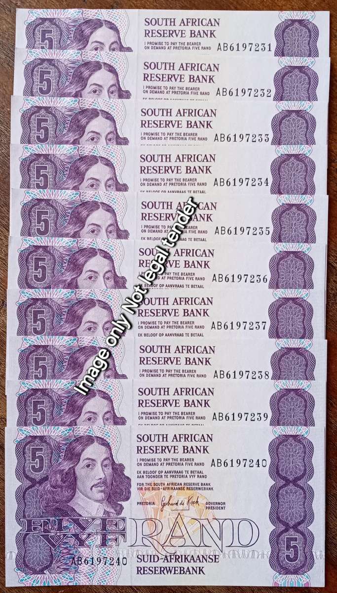 Lot of x10 GPC de Kock 1989 consecutive R5 notes in AU
