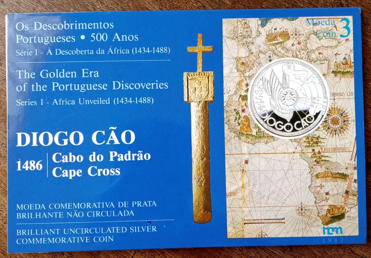 1987 Portugal brilliant uncirculated silver 100 Escudos - Diogo Cao