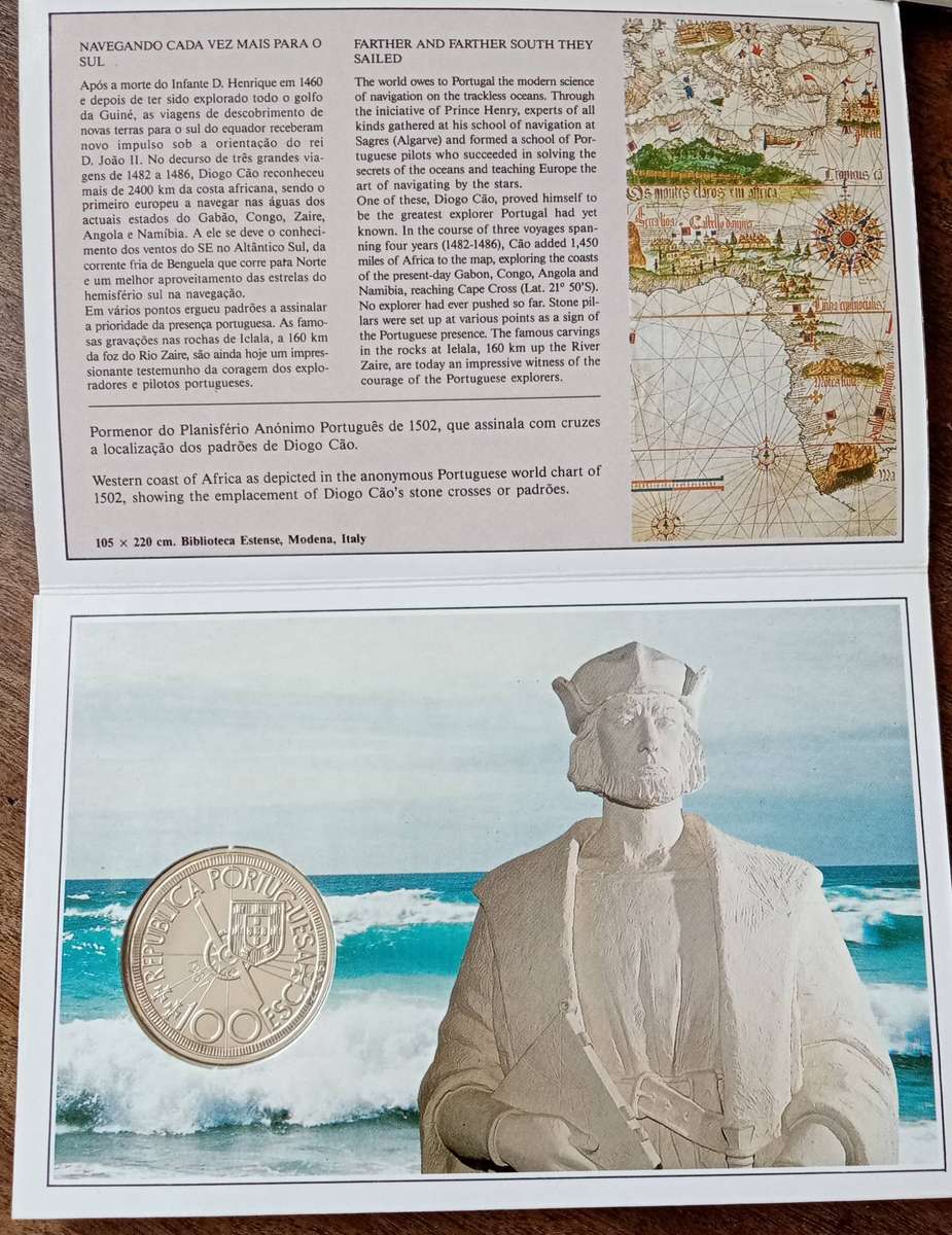 1987 Portugal brilliant uncirculated silver 100 Escudos - Diogo Cao