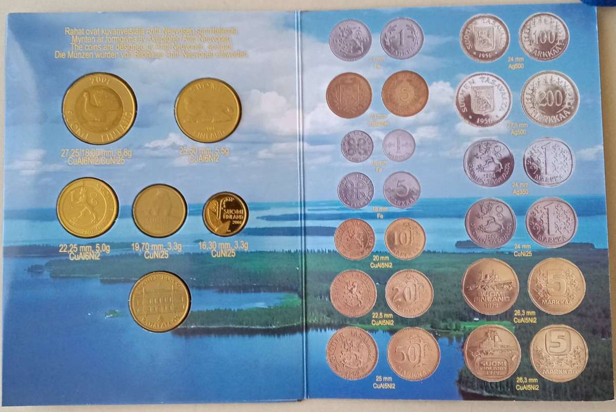 2001/2 Finland last year of the Markka uncirculated coin set plus token