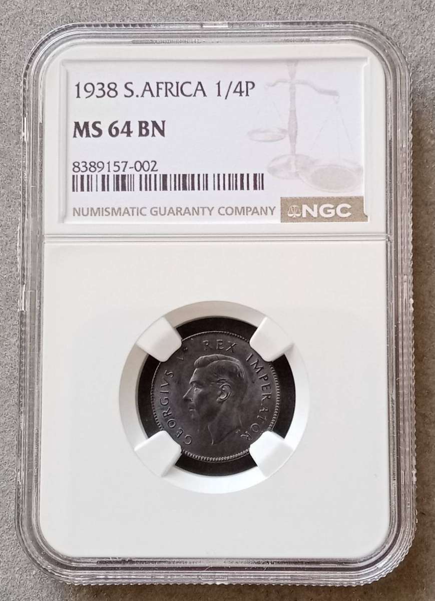 Nice 1938 Union 1/4 Penny NGC MS64 BN (mintage: 51296)