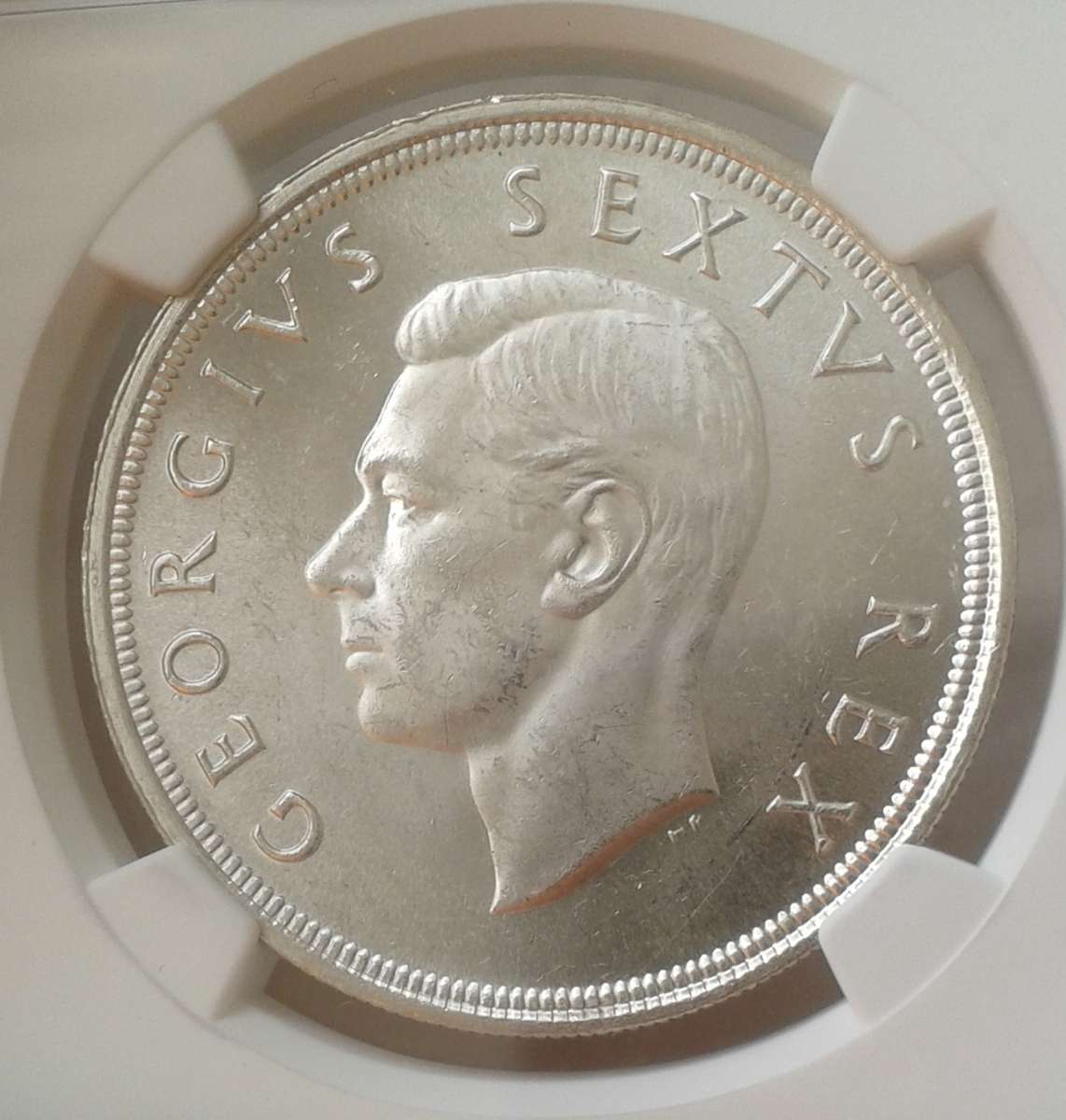 1949 Union silver 5 Shillings NGC MS62