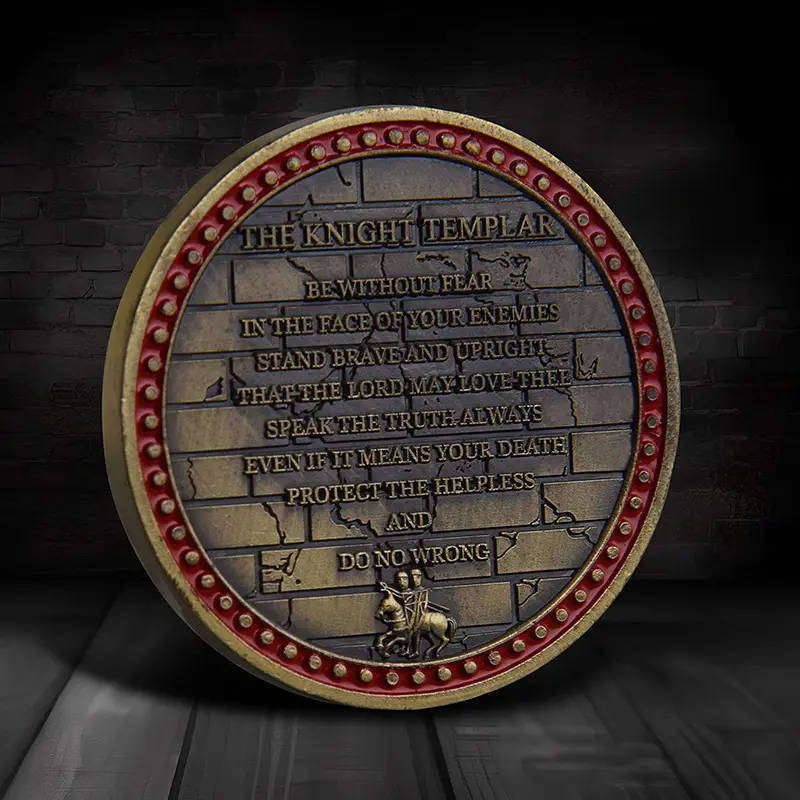 Templar Knight commemorative novelty coin with Knight's code (40mm)
