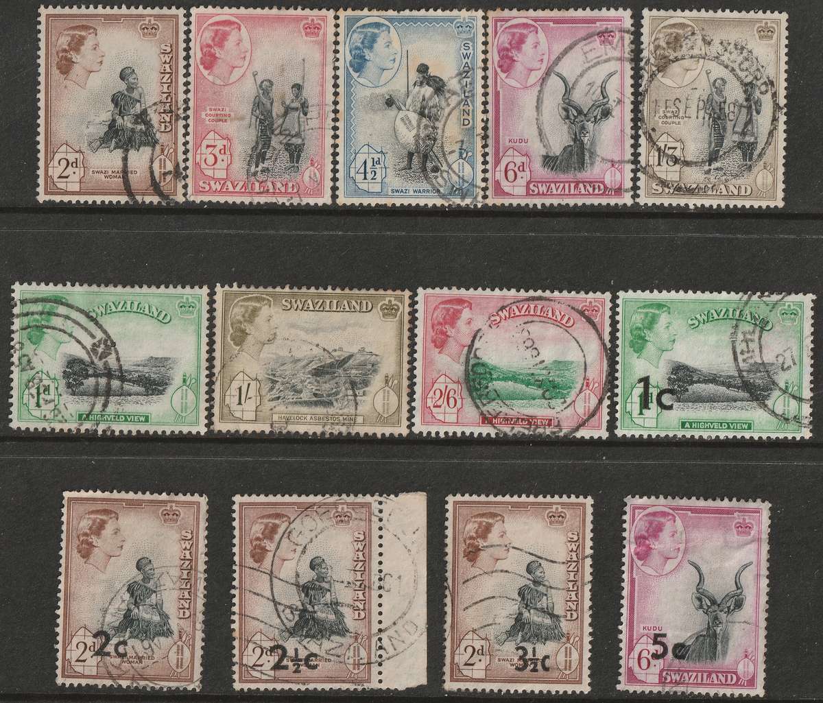 SWAZILAND - QEII 1956-1961 Issues Part sets including overprints VF USED