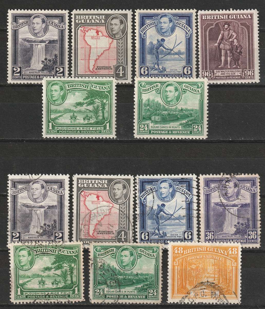 BRITISH GUIANA  - 1938 KGVI Local Motives Issue Part set mint(Top 2 rows) and used (Bottom 2 rows)