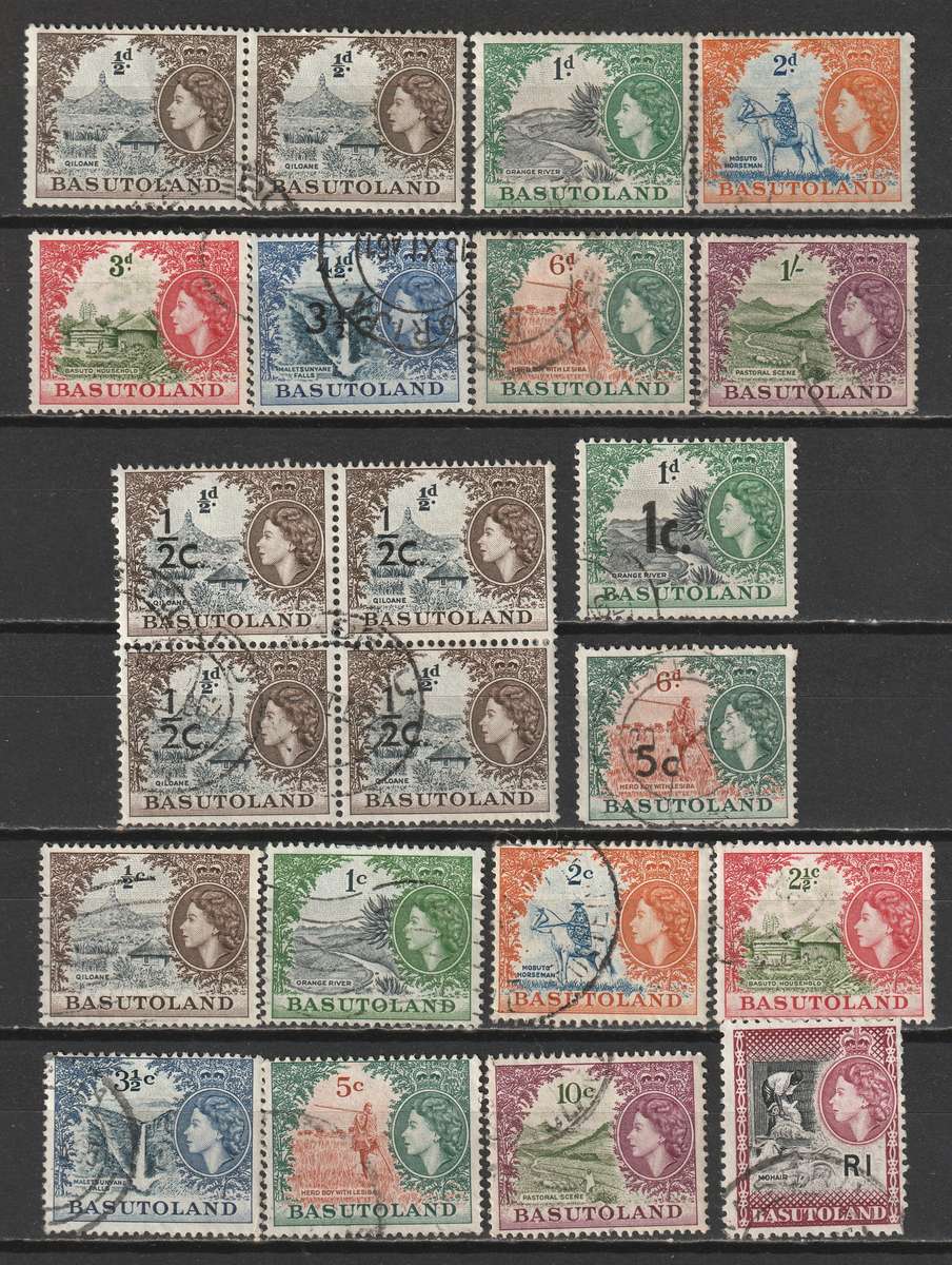 BASUTOLAND - 1954-1961  Nice used range of QEII issues including overprints.