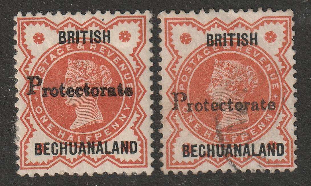 BECHUANALAND PROTECTORATE - QV  1888  1/2d vermilion overprinted.  Mint and used. SACC 38