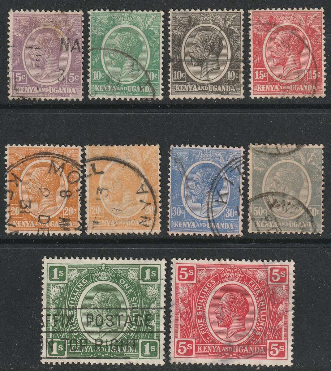 Kenya & Uganda - 1922 KGV Issue Part set to 5s VF USED