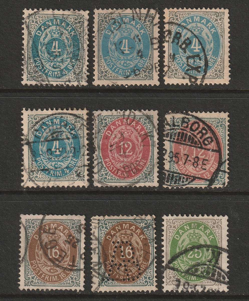 DENMARK - 1875 Royal Emblem Issue part set  VF USED