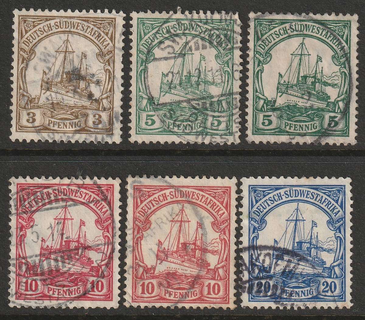 GERMAN COLONIES - SOUTH WEST AFRICA 1906   Part set with  WATERMARK.  VF USED