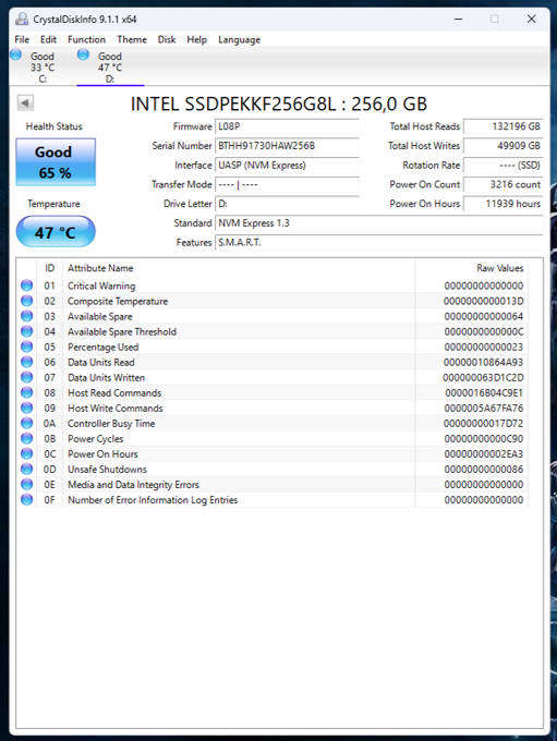 NVMe - 256GB Intel - SSDPEKKF256G8L