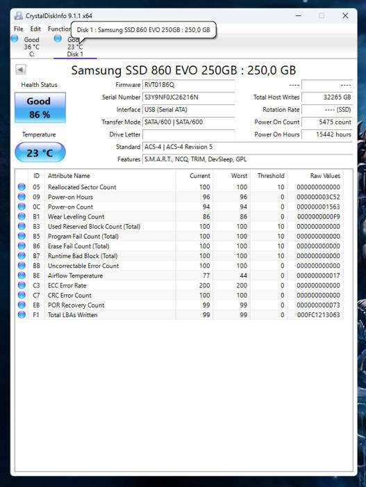 SSD - 250GB Samsung