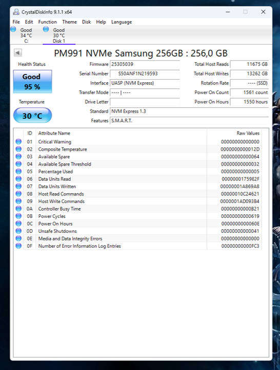 NVMe - 256GB Samsung