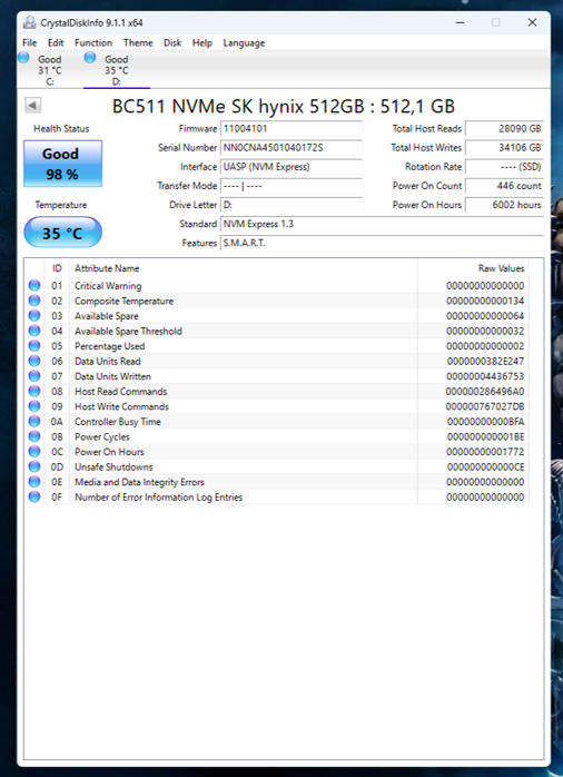 NVMe - 512GB SK Hynix