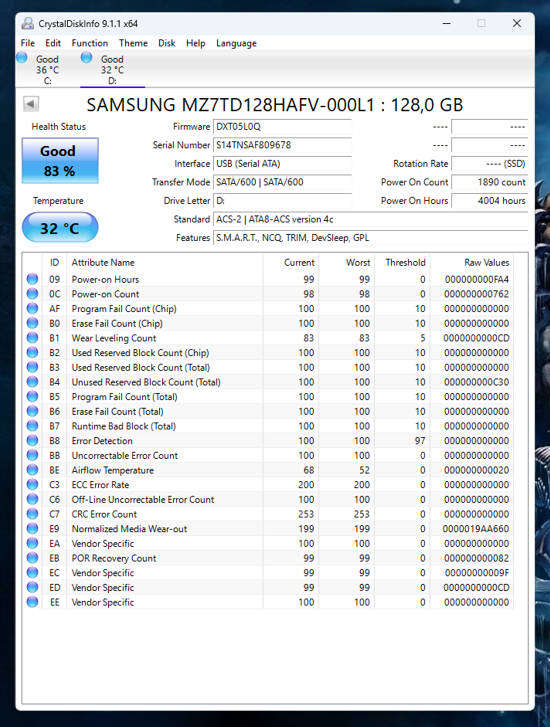 SSD - 128GB Samsung