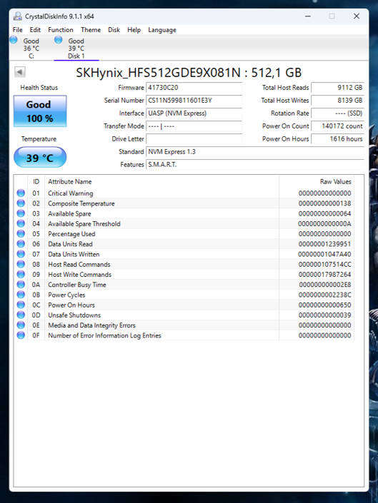 NVMe - 512GB SK Hynix