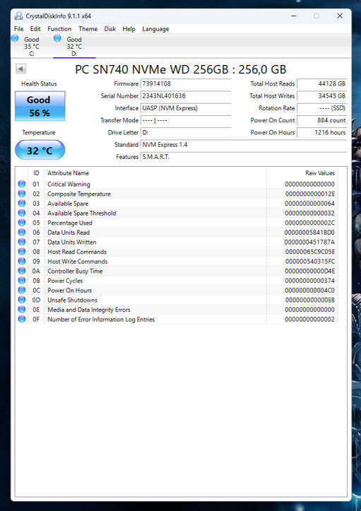 NVMe - 256GB Western Digital