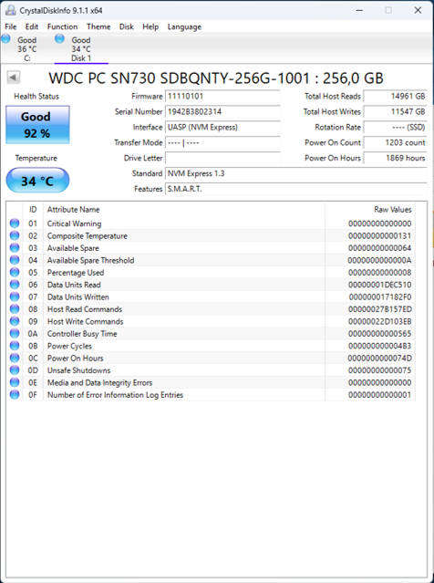 NVMe - 256GB Western Digital