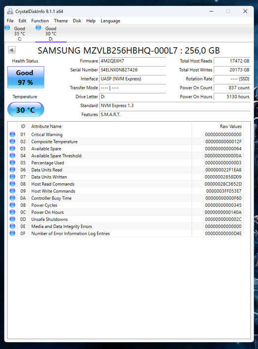 NVMe - 256GB Samsung