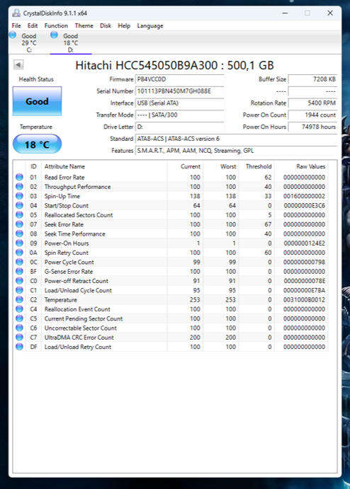 HDD - 500GB Hitachi 2.5"