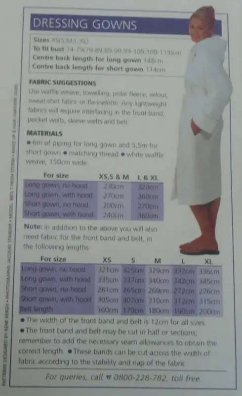 VALUE CLASSICS PATTERNS `DRESSING GOWNS` SIZES XS ( 6) +S ( 8 -10), + M ( 12 - 14), L (16-18) & XL