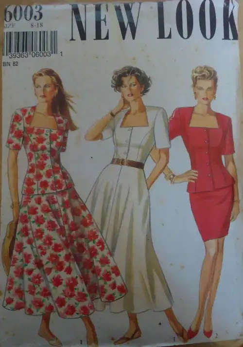 NEW LOOK PATTERNS 6003 STUNNING DRESS WITH SQUARE NECKLINE SIZES 8 - 18 COMPLETE-UNC  SEWING PATTERN