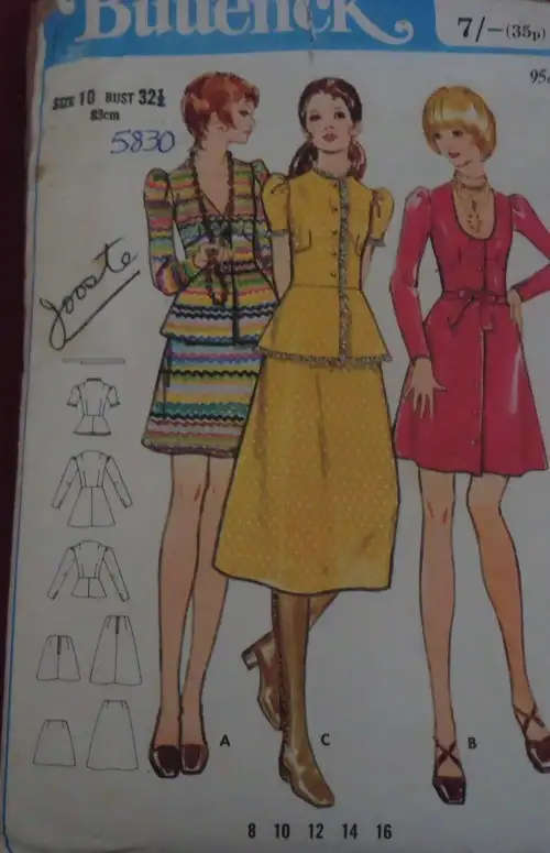 BUTTERICK 5830 DRESS-TOP-SKIRT SIZE 10 BUST 32 1/2" COMPLETE- SEWING PATTERN