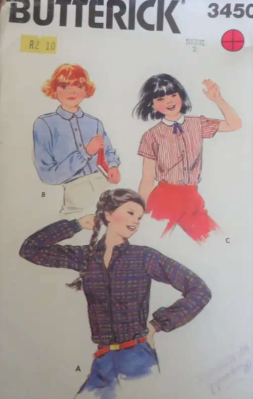 BUTTERICK 3450 GIRL`S BLOUSES SIZE 12 YEARS COMPLETE-  SEWING PATTERN