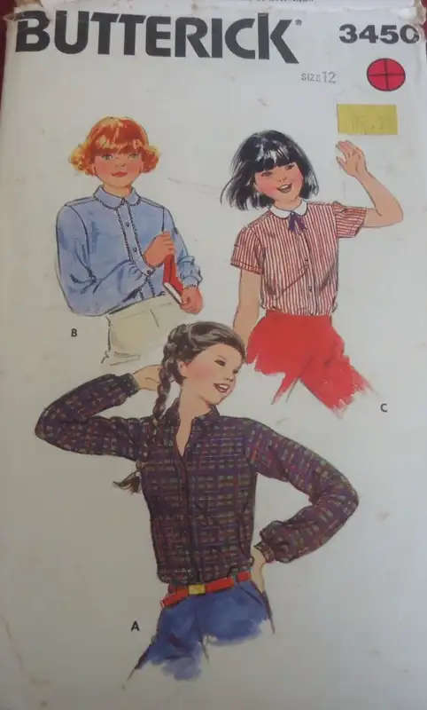BUTTERICK 3450 GIRL`S BLOUSES SIZE 7 YEARS COMPLETE SEWING PATTERN
