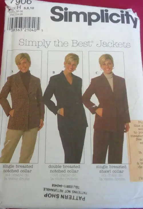 SIMPLICITY 7906 SET OF JACKETS SIZE H6-8-10 COMPLETE SEWING PATTERN