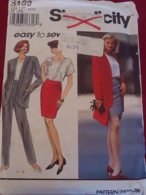 SIMPLICITY 8139 PANTS-SKIRT-TOP-UNLINEDJACKET SIZE U16-20 COMPLETE SEWING PATTERN
