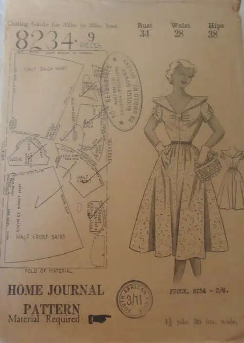 VINTAGE "HOME JOURNAL PATTERN" 8234 LADIES FROCK SIZE 34" BUST SEE LISTING SEWING PATTERN