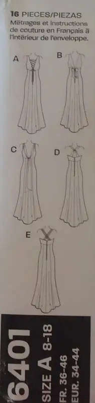 NEW LOOK PATTERNS 6401 STUNNING EVENING WEAR SIZES 8 - 18 COMPLETE SEWING PATTERN