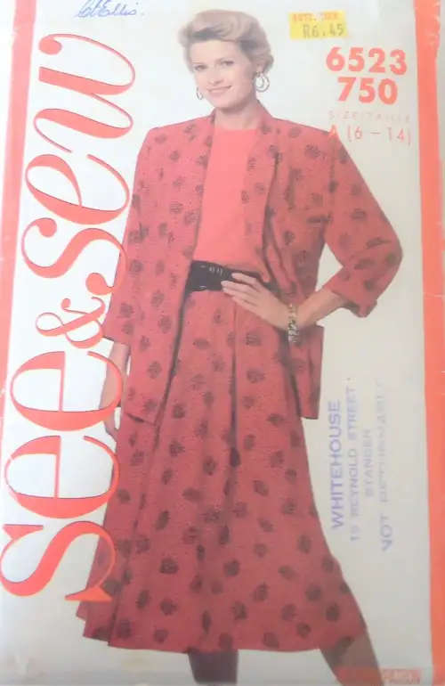 BUTTERICK 6523 JACKET-TOP-SKIRT SIZE A 6 - 14 COMPLETE SEWING PATTERN