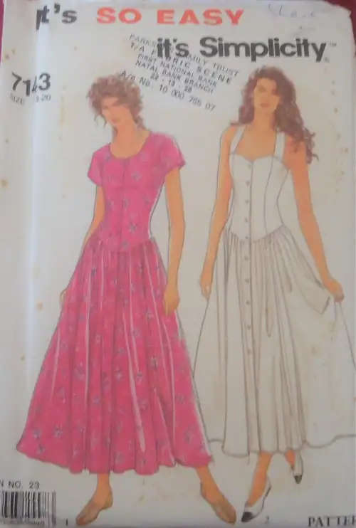 SIMPLICITY  7143 DRESS WITH FRONT BUTTON CLOSING SIZE 8-20 COMPLETE-UNCUT-F/FOLDED SEWING PATTERN