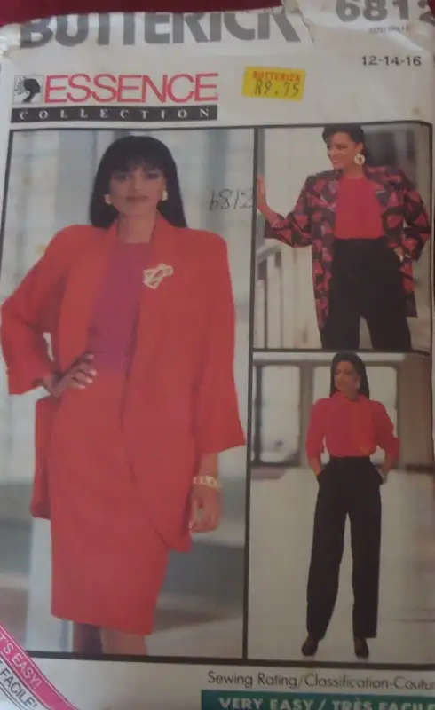 BUTTERICK 6812 JACKET-TOP-SKIRT-PANTS SIZE 12-14-16 COMPLETE SEWING PATTERN